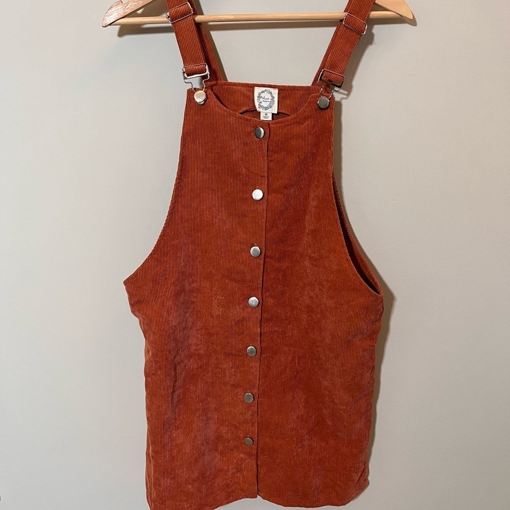 Francesca's Blue Rain Terracotta Corduroy Button-Up Midi Jumper‎ Dress